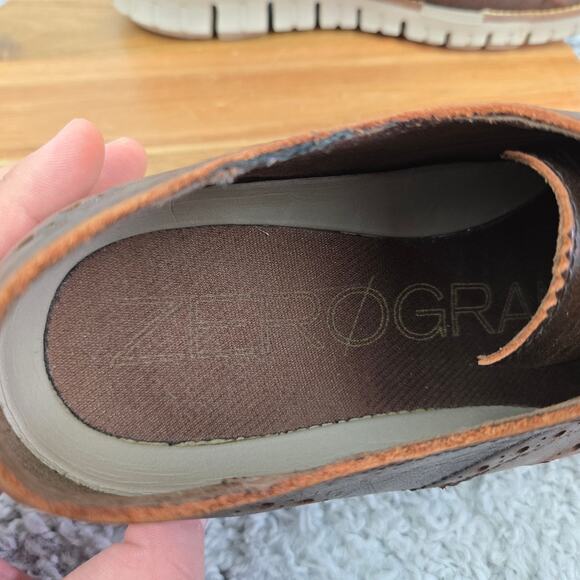 Cole Haan ZeroGrand Brown Leather Rustic Medallion Wingtip Oxford Mens 9.5 M - Picture 13 of 14
